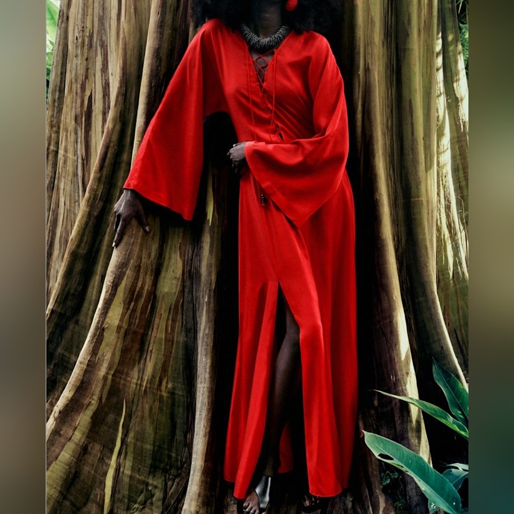 H&M kaftan dress wide kimono sleeves red BNWT
